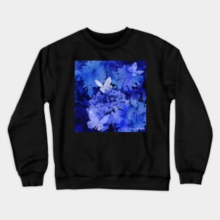 Butterflies and Hydrangeas Negative Painting Blue Crewneck Sweatshirt